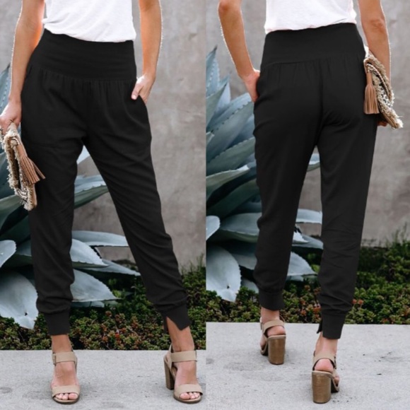Pants - Black Cotton Joggers